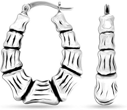 LeCalla Sterling Silver Light-Weight Bamboo Hoop Earrings for Women