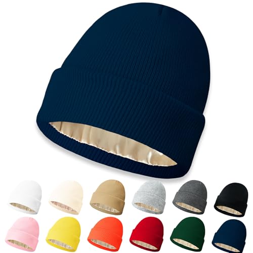 Image of NPQQUAN Beanie for Women Men Beanie Hats Blue(with Satin Lined)