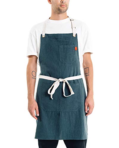 Caldo Linen Kitchen Apron For Cooking - Mens And Womens Linen Bib Apron For Professional Chef, Server, Or Barista- Adjustable With Pockets (Spruce) #TOP8