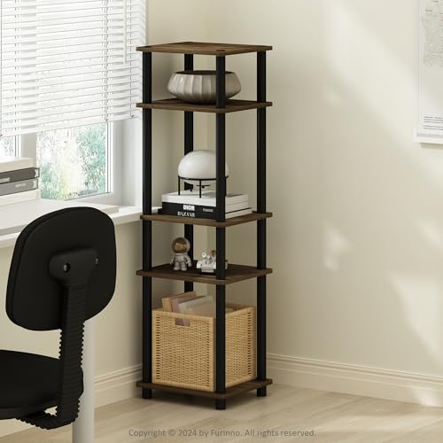 Image of Furinno Turn-N-Tube Storage Shelves, Stackable Standing Shelf, Open Corner Shelf, for Organization and Storage, Living Room, Garage, Home Office, Columbia Walnut