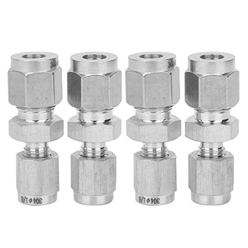 4Pcs 304 Stainless Steel Compression Tube Fitting Connector, Straight Adapter Connector with Double Ferrules Straight DoubleFerrule Tube Adapter for Pipe (F1 / 8-F1 / 4)