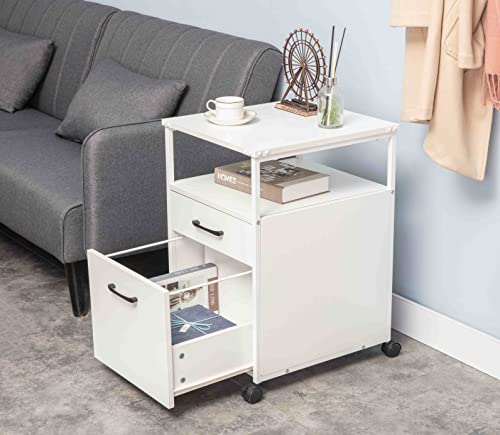 Jjs Wood File Cabinet, Mobile Open Shelf Home Office Filing Cabinet Printer Stand For Letter Size Hanging Files, White #TOP1