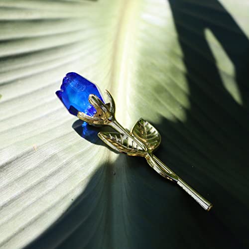 Crrezhai Glass Rose Mini Crystal Flower Artificial Flowers Wedding Party Gift Room Ornament Office Desktop Decoration (Blue) #TOP5