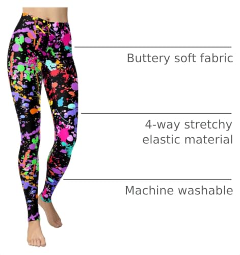 Image of sissycos Women's 80s Leggings Neon Artistic Splash Printed Buttery Soft Stretchy Pants