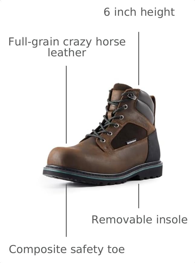 Image of Golden Retriever 6 /8 Inch Waterproof Composite Toe Work Boots for Men | Non-Metallic Safety Toe, Crazy Horse leather, Goodyear Welt Construction, Easy-On Rear Pull Loop, EH Rated Work Boots