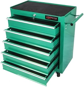 5-Drawer Tool Chest with Locking System, Heavy-Duty Steel Garage Storage Cabinet, 4 Swivel Wheels for Mobility, Red Tool Organizer for Workshop & Home Use (Green + Metal)