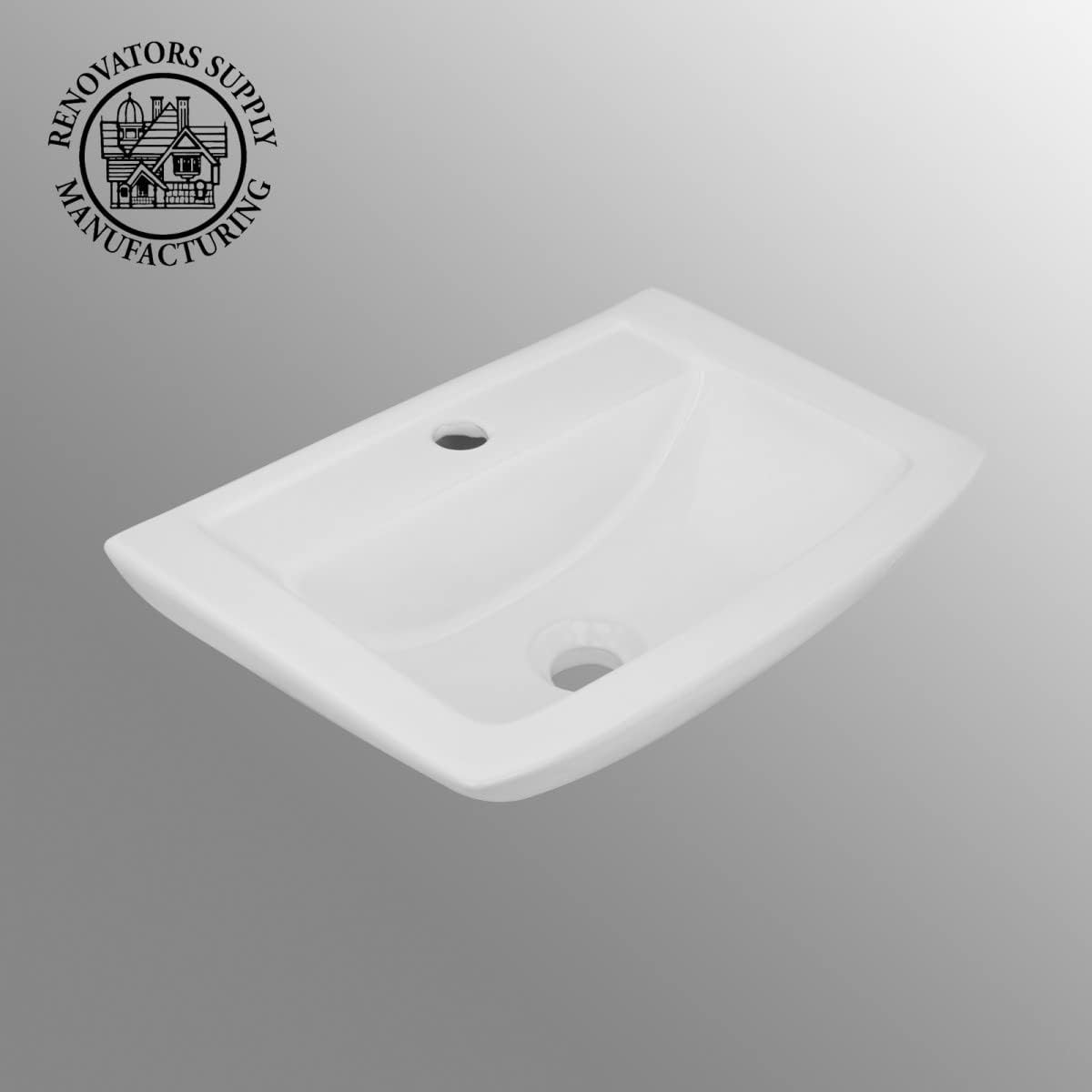RENOVATORS Supply Manufacturing Vega Small Wall Mount Bathroom Vessel Sink 18" Wide White Ceramic Rectangle Wall Hung Sink with Single Faucet Hole 22438