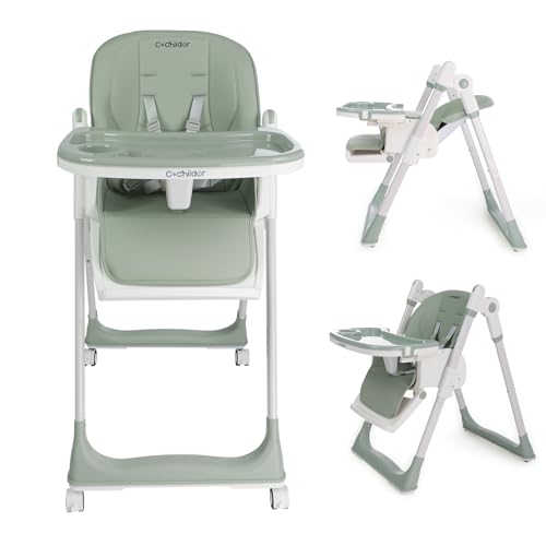 Cochildor 3-in-1 Foldable High Chair for Babies & Toddlers – Adjustable Height, Reclining Seat, 5-Point Safety Harness, Removable Tray, Lockable...