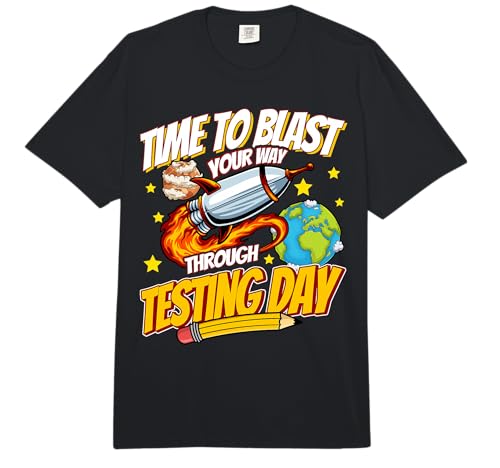 Test Day Space Rocket Galaxy Testing Day Teacher Men Women Comfort Colors Adult Heavyweight T-Shirt