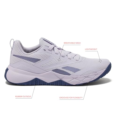 Reebok Women's NFX Trainer Sneaker, Athletic Gym or Workout Shoes for WomenDigital Gleam/Twilight Purple/Black, 8.5