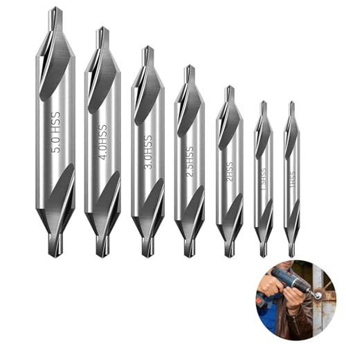 7 Stück HSS Zentrierbohrer Set für Metall, 60 Grad Senker für Drehmaschine Mini Drehbank, Profi Center Drill Bit Satz 1/1.5/2/2.5/3/4/5mm, Präzise Anbohrer & Körner Werkzeug für Metallbearbeitung