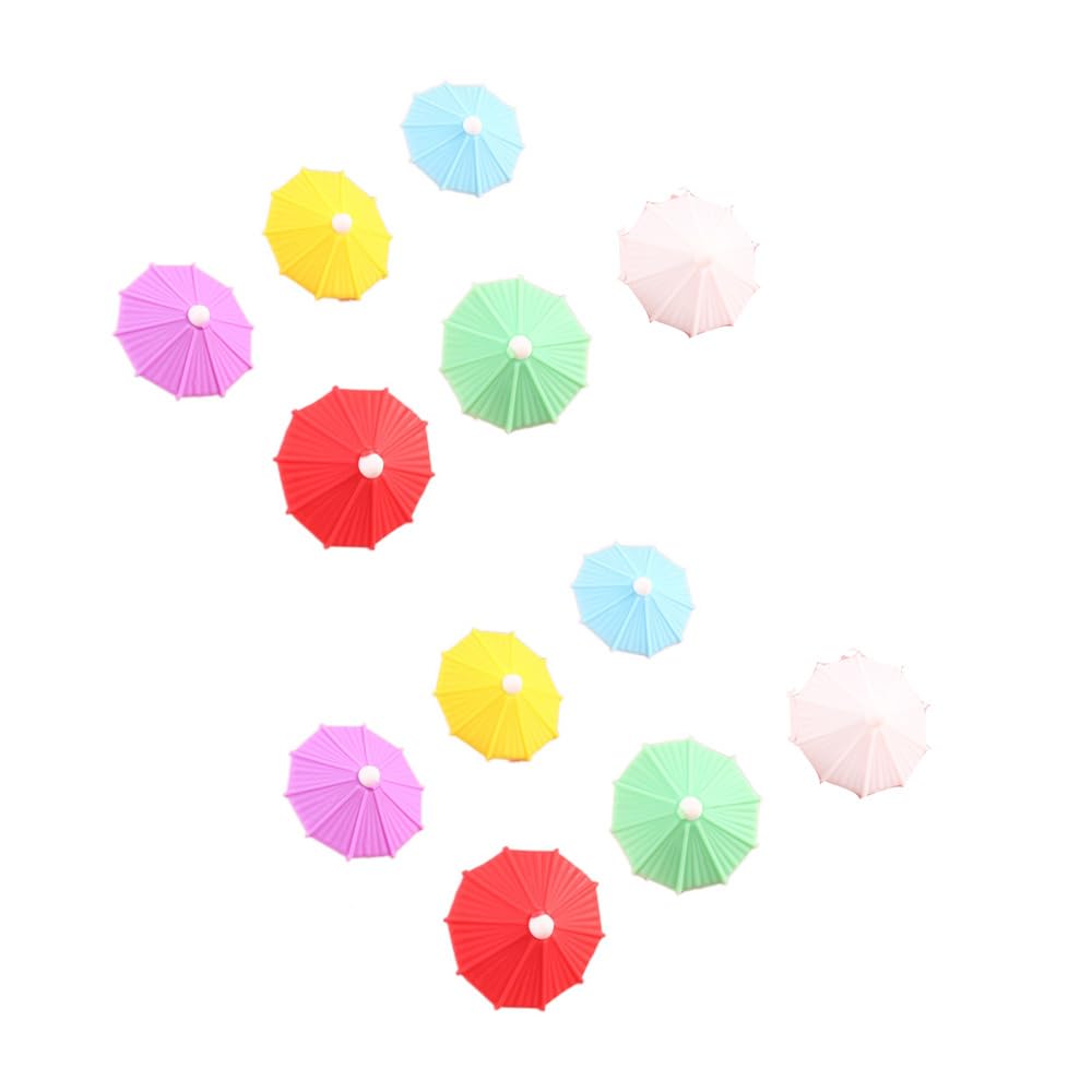 12Pcs Umbrella Drink Markers Reusable Wine Glass Markers Silicone Colorful Umbrella Drink Charms Tags for Dinner Party Favors