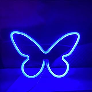 QiaoFei LED Butterfly Neon Sign Lights Hanging Decorative Neon Light USB or Battery Operated for Home Bedroom Bar Restaurant Christmas Birthday Party Gift Art Wall Decoration Light(Blue)