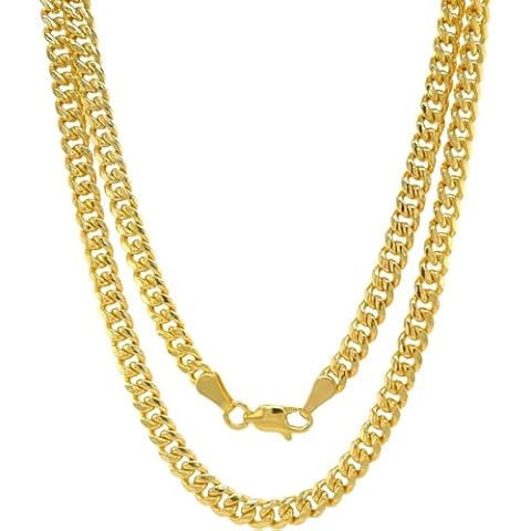 SHOP WGS 14K Solid Gold Cuban Link Chain Necklace for Men & Women - Diamond Cut Italian Real 14K Yellow Gold Curb Chain Necklace for Men with Lobster Claw Clasp Jewelry (3.5MM, 18") Cover