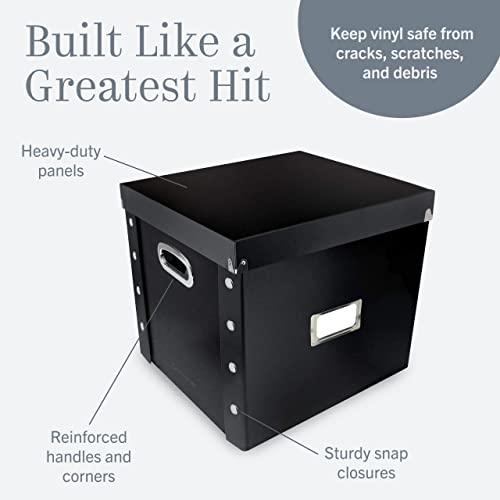 Image of Snap-N-Store Vinyl Record Storage Box, 12 In, 1-Pack, Holds 75 Albums | Sturdy record holder with heavy-duty panels and industrial-sized snaps, easy assembly, chrome card label insert