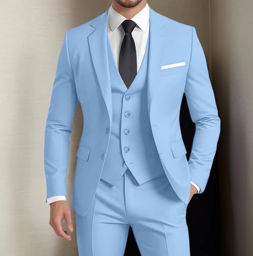 Mens Suit 3 Pieces Formal Business Wedding Blazer Vest Pants Set Tuxedo Slim Fit2
