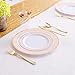 Nervure 25 Guest Pink Plastic Plates with Gold Rim - Disposable Gold Plastic Plates Include 25 Dinner Plates, 25 Dessert Plates, 25 Forks, 25 Knives, 25 Spoons&10oz Cups for Wedding&Party