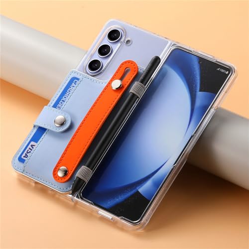 Coque portefeuille Samsung Galaxy Z Fold 5 5G protection stylet housse arrière transparente bleu