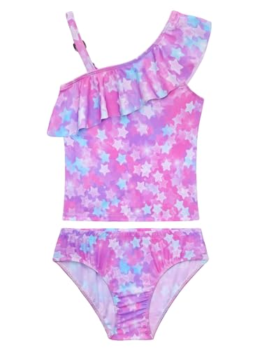 Image of Girls Tankini Swimsuit Two Piece Bathing Suit Colorful Toddler Kids Ruffle Swimwear Adjustable Strap Summer Beach