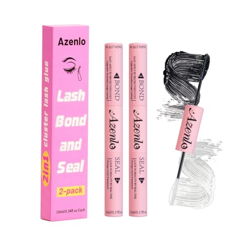 Azenlo 2-Pack Cluster Lash Bond and Seal Glue - Dual-Ended Lash Adhesive for Lash Extensions, Waterproof Latex-Free Strong Hold Lash Glue, All-Day Wear & Effortless Application for DIY Lash Clusters