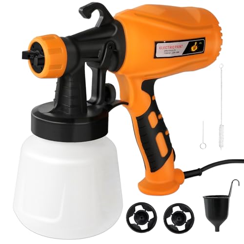 Pistola per Verniciare, 500W HVLP Pistola a Spruzzo per Verniciare con Serbatoio da 900ML,2 Ugelli e 2 Strumenti di Pulizia, Aerografo Professionale Facile da Usare, per Mobili, Recinzioni, ecc.