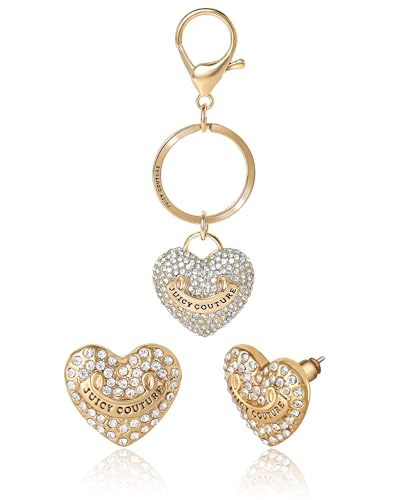 Juicy Couture Logo Heart Keychain and Stud Earrings for Women,