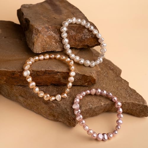 Image of Secret & You Woman Bracelet with White or Colorful Baroque Freshwater Cultured Pearls - 8-9 mm -18 cm Elasticated Band