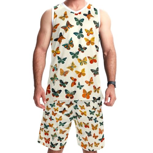 Combinaison de basket-ball homme à poches motif papillons colorés taille grande 5XL