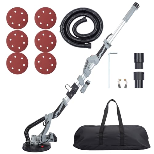 Drywall Sander, 710W Electric Drywall Sander with 6 Pcs Sanding Discs, Variable Speed 800-1700RPM With LED Light, Extendable & Foldable Handle, Carrying Bag