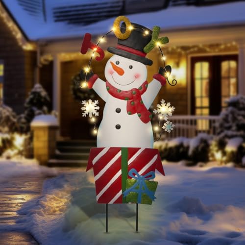 Christmas Outdoor Yard Signs Decorations, LED Solar Metal Garden Stake
