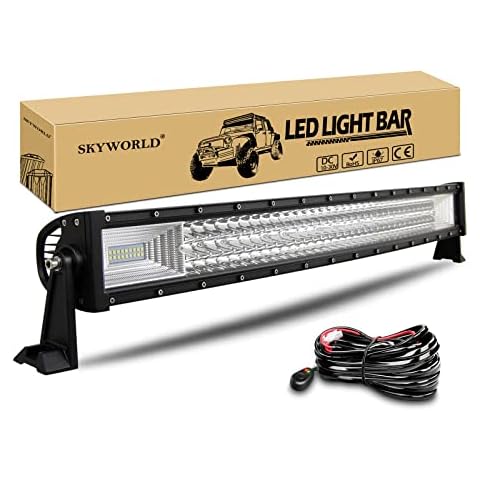 SKYWORLD Curved LED Light Bars, 32 inch 405W Triple Row Spot Flood Combo Beam Off-road Driving Fog Light for Offroad, Boat, Truck, 4WD, SUV, Jeep, Boat, ATV, 4x4, Pickup Cover