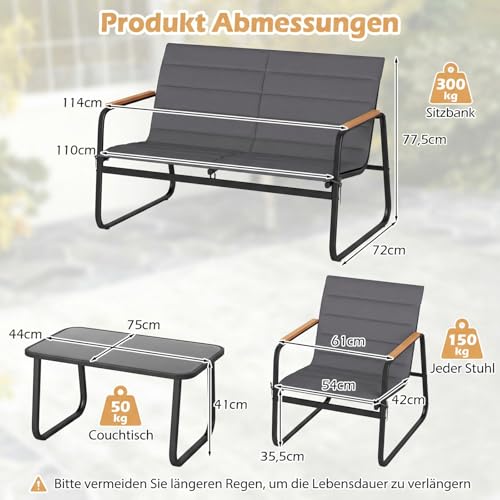 COSTWAY Gartenmöbel Set, Outdoor Lounge Möbel, Balkonmöbel Kleiner Balkon, Sitzgruppe mit 2 Stühlen, Bank, Tisch und Kissen, Sitzgarnitur, Terrassenmöbel, Gartengarnitur für Balkon, Terrasse, Garten