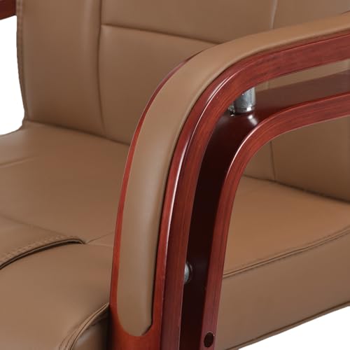 Image of GOYALSON Comfortable Revolving Chair for Director Principal Manager Office with arm Rest with Wheels and Cushioned seat Back (1, Brown, Wooden Handle High Back)