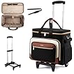 LOVEVOOK Rolling Teacher Bag with Detachable Dolly and Laptop Compartment, Large Rolling Tote Bag fits for 17.3" Laptop for Teacher Office Work Craft Nurse, Quilted-Black-beige-brown