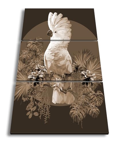 Toile cacatoès blanc jungle salon tableau déco murale triptyque XXL deyoli 120 x 80 cm