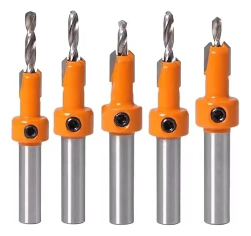 Kit com 5 Brocas Escareadoras com Limitador Ajustável | Para Furadeiras e Parafusadeiras | Ideal para Marcenaria, Madeira, DIY e Montagem de Móveis