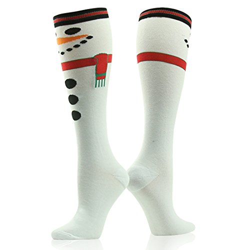 Humorous Festive Knee High Socks, Gmark Women's Christmas Colorful Gift Cute Cartoon Fuzzy Thick Rudolph Santa Gift Socks,Winter Outdoor Sports Socks, Snowmen White