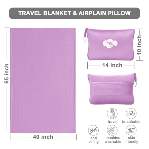 Image of Fleece Blanket 40 inchx65 inch for Travel with Portable Storage Bag (Solid Purple)