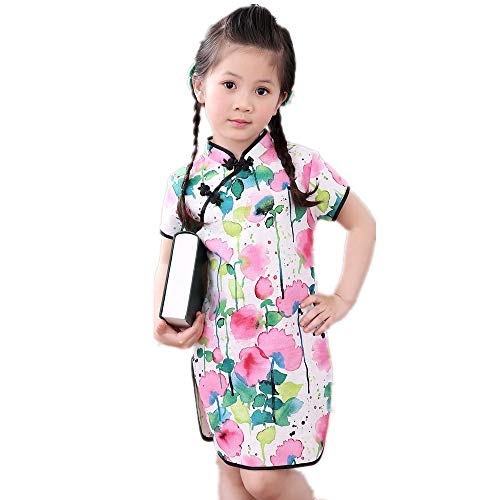 Foral Baby Girls Dress New Year Qipao Vintage Chinese Cheongsam Princess Costume (Ink Pink, 2)