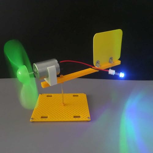 Kit de Generador de Turbina Eólica Motor de CC+Cuchilla+LED+Generador de Soporte Aprendizaje para niños Generación de Energía de Corriente Continua Motor de generación de energía eólica DIY (Colorido)