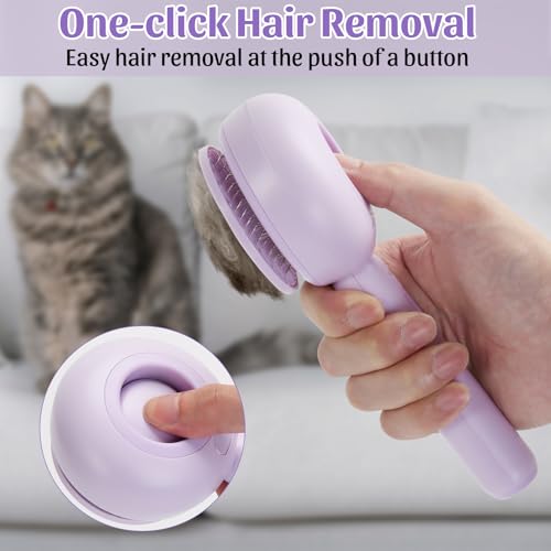 Image of Self-cleaning Cat Steam Brush, Rechargeable Anti-static Pet Steam Brush with 30ml Tank for Loose Hair Cat, Dog(Purple)