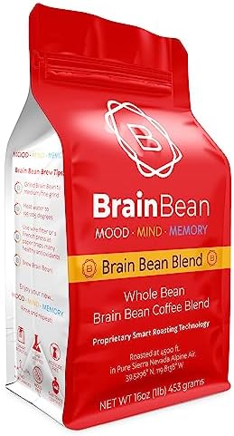 Brain Bean Organic Coffee | Smooth Taste, Antioxidant Rich & Fair Trade | Whole Bean Medium Roast 16 Oz
