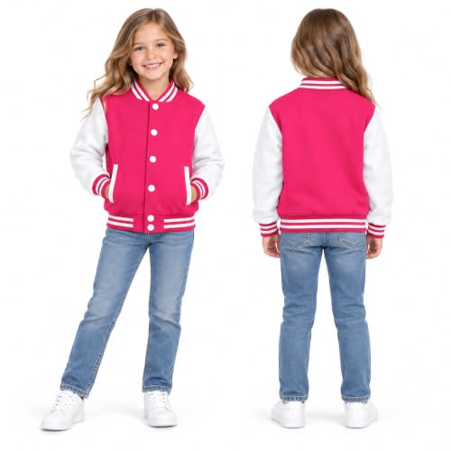 Image of Kids Baseball Jackets Boys Girls Fit Varsity Jacket Casual Lightweight Plain Button Cardigan School Coat