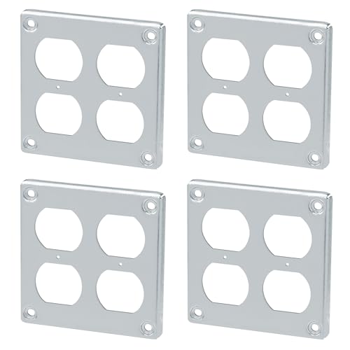 OHLECTRIC Steel Dual Duplex Receptacle Box Cover| 4” Square Electrical Box Cover, Fire Rated | Ideal for Wiring Connection Protection and Wiring Devices (4-Pack)