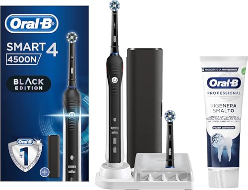 Oral-B Wiederaufladbare elektrische Zahnbürste Smart 4 4500 Schwarz CrossAction. 1 Zahnbürste + Zahnpasta regeneriert Nagellack, tägliche Reinigung 75 ml