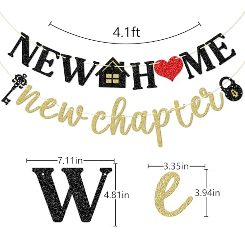 New Home New Chapter Banner, Pre-strung New Home Banner, Housewarming Party Decorations, Home Decor, Black & Gold Glitter - Image 3