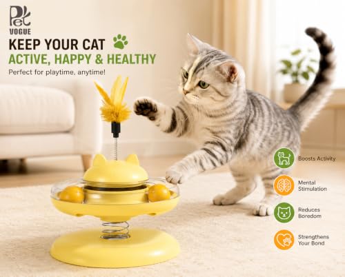 Image of PetVogue Interactive Cat Tower Toy with Feather Teaser Ball Track | Plastic Cat Exercise Toy with Spring Feather | Indoor Kitten Activity Toy | Fun Chase & Hunting for Cats (Green)