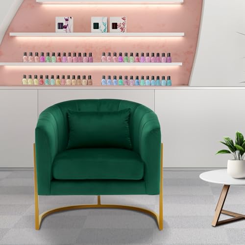 OmySalon Manicure Chair Velvet Vanity Chair, Gold Morden Metal Support w/Comfotable Armrest Pillow for Beauty Nail Salon Bedroom Living Room Office, 28.9''D x 25.9''W x 28.7''H(Dark Green)