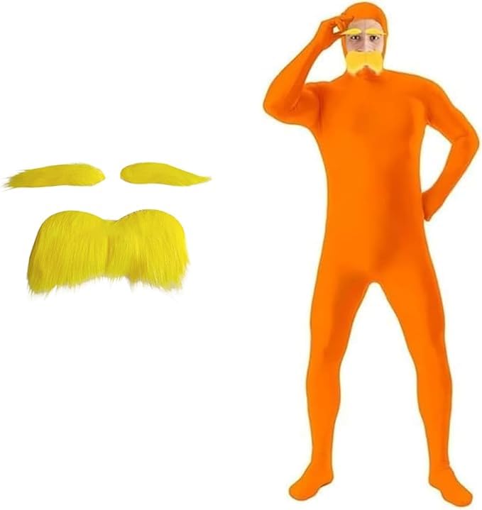 Women's Men's Full Body Costume Lorax Costume Women's Funny Costumes Green Screen Full Body Suit Carnival Full Body Costume Bodysuit Orange Carnival Costume Open Face Cosplay Jumpsuit Full Body Suit