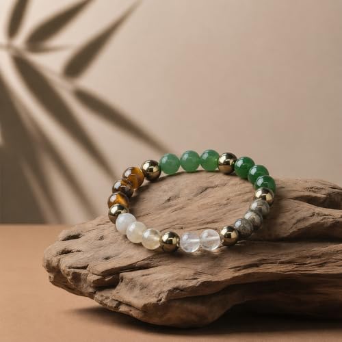 Image of VAMA Dhan Yog Bracelet | Certificate of Authenticity | Money Magnet Bracelet for Men & Women | Attracts Wealth & Financial Prosperity | Pyrite, Citrine, Green Jane, Tiger Eye, Sphatik & Aventurine